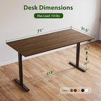 Agilestic Electric Standing Desk, Extra Large 71 x 31.5 Inches Height Adjustable Desk, Sit Stand Up Workstation for Home Office, Ergonomic Rising Gaming Computer Table with Memory Preset, Dark Walnut