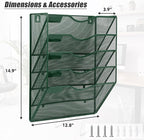 EASEPRES 5 Pocket Mesh Hanging File Organizer, Wall Mounted Mail Paper Document Folder Holder, Clipboard Storage Organization Magazine Rack with Nametag Label for Office Home School, Dark Green