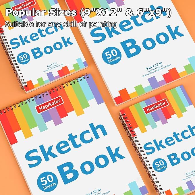 9" x 12" Sketch Book, 2-Pack 50 Sheets Spiral Bound Art Sketchbook, Acid Free Artist Drawing Book Paper, Art Supplies for Adults Kids, Craft Activities, Sketch Paper for Drawing Coloring Sketching