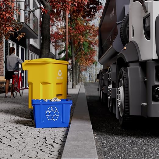14 Gallon Rectangular Blue Recycling Bin | 4 Pack | Inside Outside Curbside | Stackable Box for Paper Plastic
