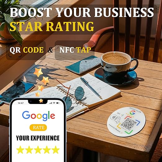 Epoxy Sticky Card with NFC Chip & QR Code - Compatible with Google Business Page for Customer Reviews, Boost Business Reviews, Essential for Small Businesses, No App, No Monthly Fee (Black-1 Card)