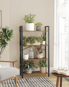 VASAGLE 4-Tier Bookshelf, Bookcase with Steel Frame, Book Shelf for Living Room, Home Office, Study, 11.8 x 26 x 47 Inches, Industrial Style, Rustic Brown and Ink Black ULLS60BX