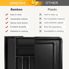 oridom Large Premium Bamboo Silverware Organizer - Expandable Drawer Organizer & Utensil Organizer - 17"x19.7" Cutlery Tray with Dividers for Kitchen Utensils and Flatware (7-9 Slots) (Black)