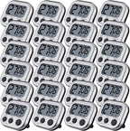 Leumoi 24 Pcs Digital Kitchen Timers Magnetic Back Timers Bulk Large Screen Loud Alarm On/Off Switch Minute Second Count up Countdown Memory Setting for Cooking Classroom Exercise (Sliver and Black)