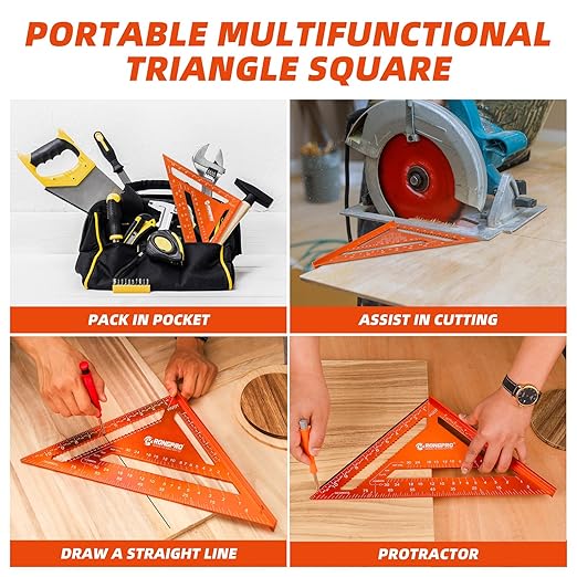 12 Inch Rafter Square, Carpenter Measuring Layout Tool, Aluminum Alloy Triangle Ruler Protractor for Woodworking and Carpentry - Imperial