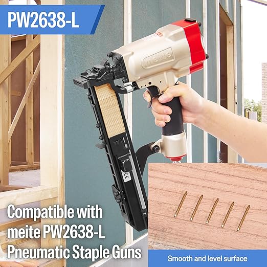 meite 16 Gauge 1-Inch Wide Crown Staples 2'' Leg, Galvanized P-Type Heavy Duty Construction Staples for Stapler Gun - Roofing Flooring Fencing House-Wrap, Strong Holding & Tear-Resistance, 10,000 PCS