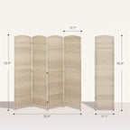 HOMCOM 4 Panel Room Divider, 6' Tall Folding Privacy Screen, Hand-Woven Freestanding Wall Partition for Home Office, Bedroom, Washed Oak