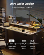 FEZIBO 55 x 24 Inch Height Adjustable Electric Standing Desk with Double Drawer, Stand up Home Office Computer Desk with 4 Height-Adjustable Feets & 2 Hooks, White