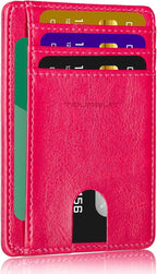 TOURSUIT Travel Minimalist Slim Front Pocket Wallet for Men Women, RFID Blocking Credit Card Holder Case (Rose Red)