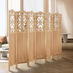 ALeesing 6 Panel Room Divider Fully Assembled, Carved Room Dividers and Folding Screens, 5.6Ft Wood Room Divider Screen Freestanding Partition Wall Dividers for Home Bedroom Office, Rustic Wood Color