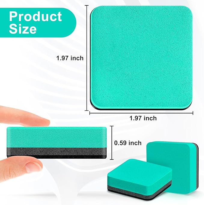 96 Pack Dry Erase Erasers, Mini Magnetic Dry Erase Eraser Bulk, Square Green White Board Dry Erasers, Ideal Chalkboard Cleansers, Perfect for Kids Classroom, Home and Office (1.97 x 1.97 Inch)