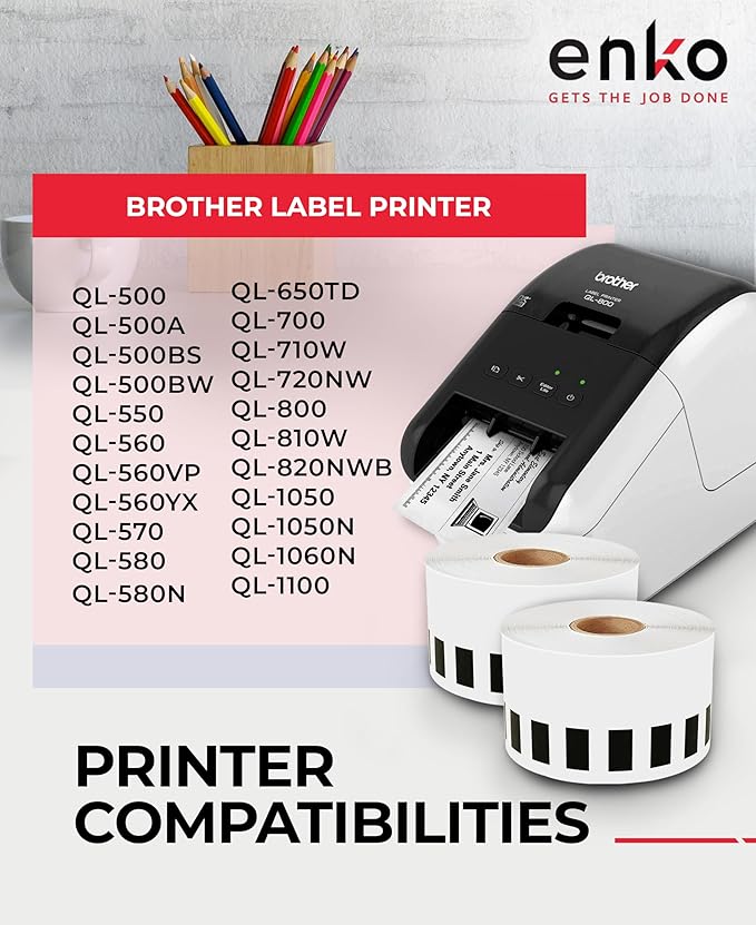 enKo - Compatible DK-2205 Continuous Adhesive Thermal Labels (2.4 Inch x 100 Feet) Compatible Labels for Brother Label Printer QL-820NWB QL-800 QL-810W - [12 Rolls, No Cartridge Frames]
