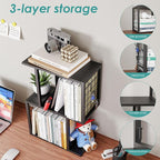 Vfelf Bookshelf Desk Organizer，3-Tier Shelf for Top of Desk Workspace Organizers for Office Accessories, Black