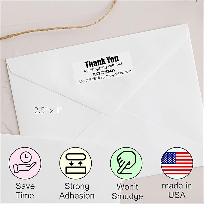 White Address Labels for Business - Personalized Return Address Labels, Custom Mailing Labels, Shipping Stickers for Envelopes and Packages (Thank You)