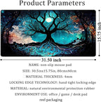 Vintage Blue AI Original Desk Mat Life Tree Aesthetics Desk Pad Large Flower Mouse Pad XXL Plant Mousepad Extended Laptop Computer Keyboard Mat Office Desk Decor 31.5x15.8 in-with Stitched Eges
