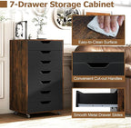 Giantex 7-Drawer Storage Cabinet, Mobile File Organizer with 4 Universal Casters, Wooden Vertical Filing Cabinet on Lockable Wheels for Office, Study, Living Room (19.5” x 16” x 34.5”,Brown+Black)