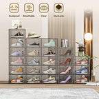 TOFWOF 6 Pack XX Large Shoe Organizer, Heavy-Duty Hard Thicken Plastic Clear Stackable Shoe Storage Box Organizer for Closet, Space-Saving Shoe Rack Display Case Bin Containers for Sneakers, Grey