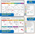4-Pack Non-Magnetic Dry Erase Calendar Board Set – Monthly, Weekly, Daily, to-Do List Planner – Whiteboard for Stainless Steel Fridge, Wall, Glass, Door – Family, Office, Classroom Organizer