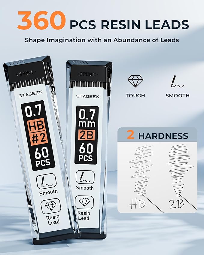 0.7mm Mechanical Pencil Set, 3PCS Metal Mechanical Pencils 0.7mm with 6 Tubes HB & 2B Lead Refills,Erasers, Weatherproof Artist Pencils with Case for Outdoor Writing Drafting Drawing