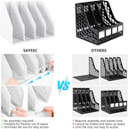 SAYEEC Collapsible Magazine Holder Plastic Desktop 4 Compartment File Desk Magazine Organizer Vertical File Divider Sorter Storage Document Organizer for Office Home School Gray
