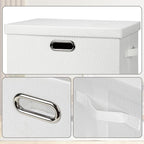 Graciadeco Large 17" 36 Quart Collapsible Stackable Storage Bins with Lids, 3 Packs White Linen Fabric Closet Boxes with Lids, Storage Cube Baskets Container Organizers for Bedroom Office(17 x12 x11)
