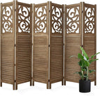 Room Divider Wood Carved Wall Divider Indoor Folding Portable Partition Screen for Home Office Garden Terrace - 6 Panel, 67 * 90inch (Dark Brown)