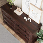 VVFLU Farmhouse 6 Drawer Dresser for Bedroom, 54" Wide Wood Dresser with Natural Texture, Rustic Chest of Drawers for Bedroom with Vintage Metal Hands, for Living Room, Hallway, Cherry