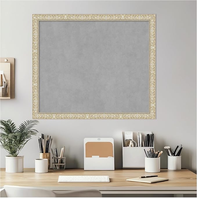 Amanti Art Silver Framed Magnetic Board 22x26 Medium Vision Board for use with Magnets, 100% Metal Sheet to Display Items as Office Decor or for Home Organization in mudroom, Kitchen or Kids Room