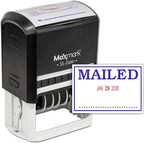 MaxMark Large Self-Inking Rubber Date Office Stamp with Mailed Phrase & Date - Blue/Red Ink, 12-Year Band - Style 3