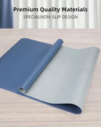 Leather Desk Pad Protector, Large Mouse Mat, Non-Slip Waterproof PU Leather Blotter, Office and Home Cover (Grey Blue, 36" x 17")