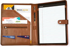 LEATHER VILLAGE Portfolio Professional Organizer – Carbon Fiber Genuine Leather Padfolio Resume Folder for A4 Letter Pad with Pen Holder, Business Card Slots & Writing Pad – Ideal for Men & Women-Tan