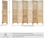 Svimi Folding Room Divider, 66.9 Inch 6 Panels Wood Carved Privacy Screens, Free Assembled Freestanding Portable Separation Wall for Home Office Bedroom (Natural)