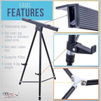 U.S. Art Supply 70" High Boardroom XL Black Aluminum Flip Chart Easel & Presentation Stand - Adjustable Floor/Tabletop, Portable Tripod, Holds 45 lbs, for Chart Paper, Poster Boards, & Pads