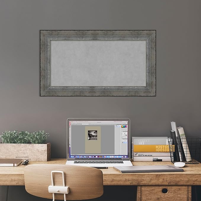 Amanti Art Silver Framed Magnetic Board 16x28 Small Vision Board for use with Magnets, 100% Metal Sheet to Display Items as Office Decor or for Home Organization in mudroom, Kitchen or Kids Room