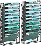 SUPEASY 11-Tier Wall File Organizer, Hanging Wall Files for Papers, Folders, Magazines, Wall Organizer for Clipboard, Assembly Needed, Black, 2 Pack