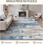 GENIMO No Crease Non Slip 6x9 Area Rugs for Living Room, Craft Woven Modern Abstract Rug, Soft Floor Carpet, Single-Piece Rugs for Bedroom, Dining Room, Office, Blue