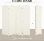HOMCOM 4 Panel Room Divider, 6' Tall Folding Privacy Screen, Hand-Woven Freestanding Wall Partition for Home Office, Bedroom, White