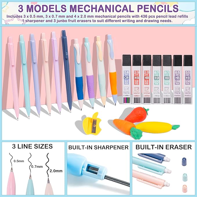 78PCS Aesthetic School Supplies with Cute Pencil Case, Pastel Highlighters Gel Pens Mechanical Pencils Set 0.5 0.7 & 2.0mm, Back to School Supplies Student Stationary Set, Pencil Pouch with Supplies