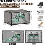 TOFWOF 8 Pack XX Large Shoe Organizer, Heavy-Duty Hard Thicken Plastic Clear Stackable Shoe Storage Box Organizer for Closet, Space-Saving Shoe Rack Display Case Bin Containers for Sneakers, Grey