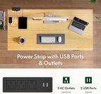 FLEXISPOT EN2 Whole-Piece Bamboo Standing Desk with Clamp Power Strip, 55 x 28 Electric Stand Up Height Adjustable Desk with Cable Management (Black Frame + 55" Bamboo Top, 2 Packages)