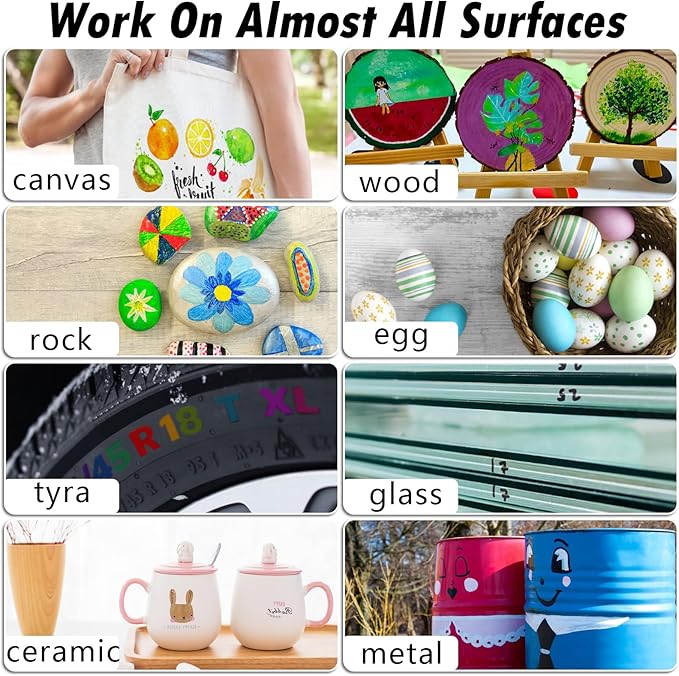 Craiiby Silver Paint Pens Paint Markers - 12 Pack Permanent Quick Dry Waterproof Marker Pens for Rocks Wood Fabric Plastic Canvas Glass Mugs Metal Tire Stone