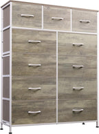 WLIVE Tall Dresser for Bedroom, Fabric Dressers Storage Tower, Dresser & Chest of Drawers Organizer Unit with 11 Drawers, Storage Cabinet, Hallway, Closets, Steel Frame, Wood Top, Greige