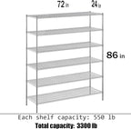 Regal Altair 24" Deep x 72" Wide x 86" Height Wire Shelving Kit | 6-Tier | NSF Commercial Storage Rack Unit