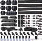DRIVUU 311Pcs Cable Management Organizer Kit 4 Cable Sleeve Split,53Cable Clips 12Cord Clips Holder,22 Cable Ties, 20 Adhesive Wall Cable Tie, 200Fasten Cable Ties for TV Office Home Electronics