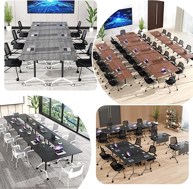 Goakwwuz Conference Room Table, Folding Conference Tables,Thicken Grey Tabletop,Flip Top Wooden Seminar Meeting Room Table for Conference Room Offices (8, Black+White, 47.2“)