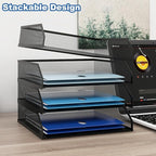 Natwind 4-Tier Stackable Paper Tray, Metal Mesh Desktop Organizer, A4 Paper Sorter, Letter Trays,File Folder Sorter Organizer with Sliding Tray for Home, Office, School (Black)