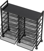 Simple Trending Rolling File Storage Cart, 15-Tier Metal Desk File Organizer with 14 Mesh Sliding Trays, Multi-Functional Clutter Cart for Office Home School, Black
