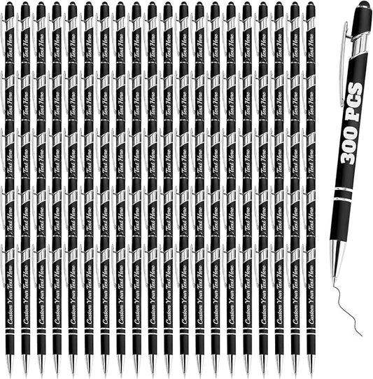 Personalized Pens Bulk 300 with Name Custom Engraving Ballpoint Pens with Stylus Tip Customized Smooth Writing Pens Personalized Gifts for Anniversary Birthday or Graduation(Black,Black Ink)