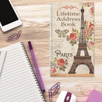 Current Parisian Postcard Address Book-94 Pages; Small 5" x 8-1/2" Size for Purse or Office,Spiral Bound Soft Cover Organizer for Contacts,Addresses, Email, & Phone Numbers + 50 Replacement Stickers