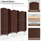 DURASPACE 6 Panel Room Divider, 6ft Tall Folding Privacy Screen, 19.5" Wide Panels, 360°Rotation, Hand-Woven Freestanding Wood Partition for Room Separation